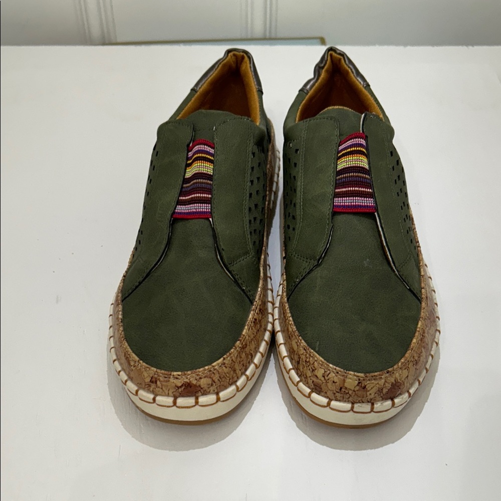 Stylish Green Women’s Shoes with Multicolor Accents